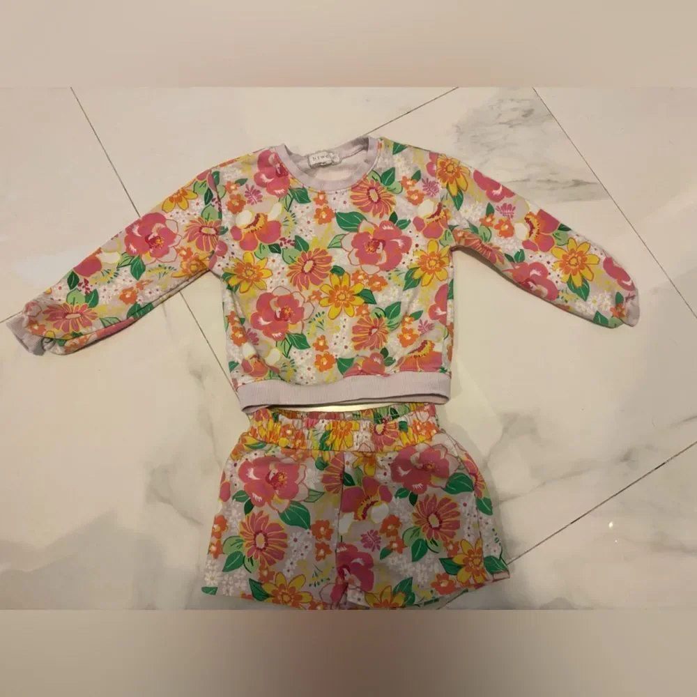 Source Unknown Floral Kids Matching Set - Pink and Yellow #22